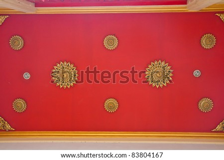 Golden on red thai, Buddha temple  ceiling decoration