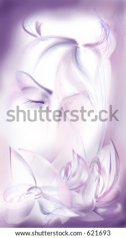 Beautiful Girl Dreaming, Digital Illustration, Purple and Pink colors