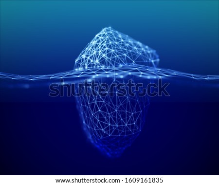 The metaphor of Big Data, an iceberg with a small visible and large invisible part in the deep sea. Information technology and scientific research abstract background. EPS 10, vector illustration.