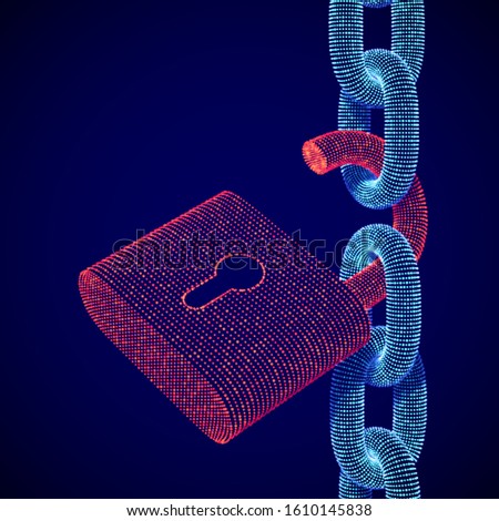 Digital Data Security and privacy concept: digital open red padlock on chain. Personal or business Information Protection background. Cybercrime or network Hacker Attack. EPS10 vector illustration.