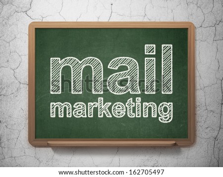 Advertising concept: text Mail Marketing on Green chalkboard on grunge wall background, 3d render