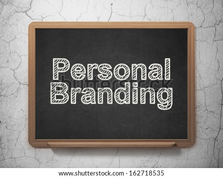 Advertising concept: text Personal Branding on Black chalkboard on grunge wall background, 3d render