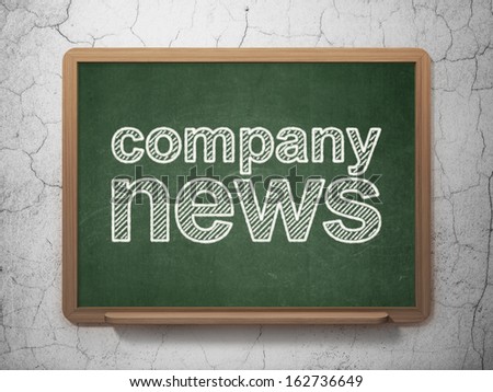 News concept: text Company News on Green chalkboard on grunge wall background, 3d render