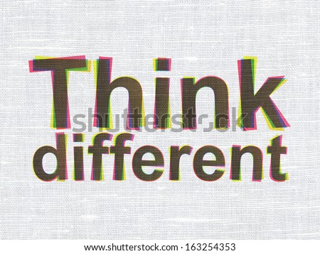 Education concept: CMYK Think Different on linen fabric texture background, 3d render