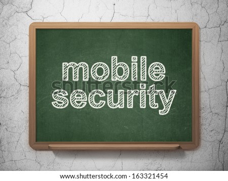 Security concept: text Mobile Security on Green chalkboard on grunge wall background, 3d render