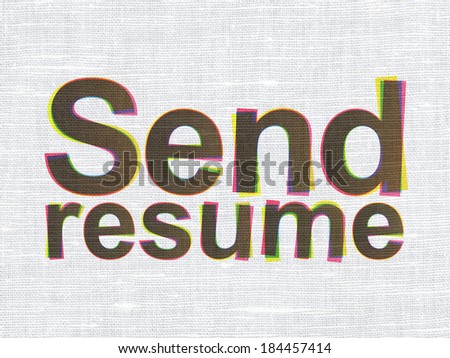 Business concept: CMYK Send Resume on linen fabric texture background, 3d render