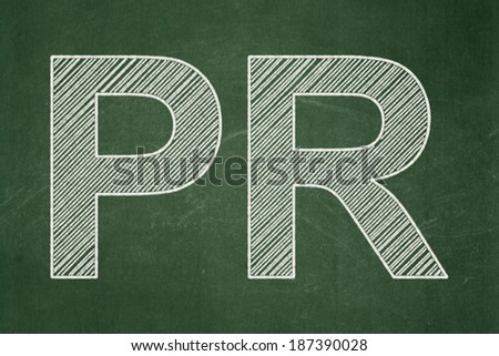 Advertising concept: text PR on Green chalkboard background, 3d render
