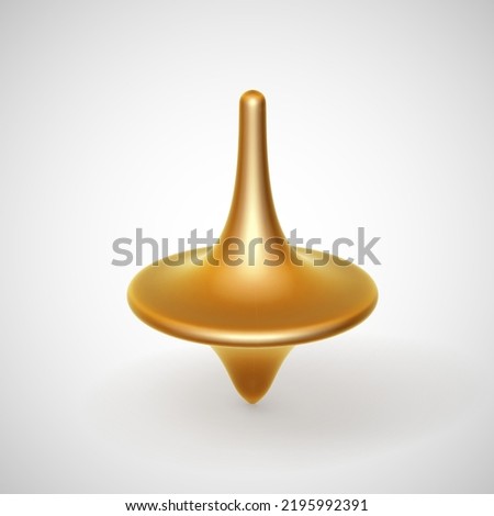 3D golden rotating whirligig toy on white background. Concept of endless movement, abstract visualization of chaos and balance. Golden spinning top, EPS 10, vector illustration.