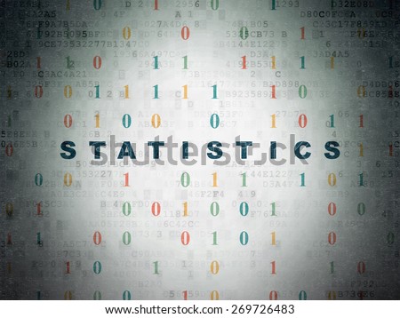 Finance concept: Painted blue text Statistics on Digital Paper background with Binary Code, 3d render