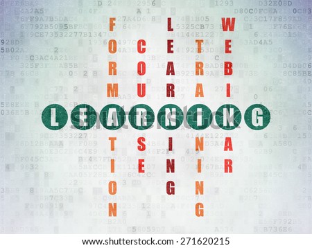 Education concept: Painted green word Learning in solving Crossword Puzzle on Digital Paper background, 3d render