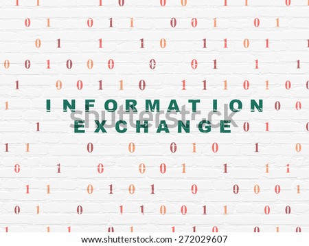 Information concept: Painted green text Information Exchange on White Brick wall background with Binary Code, 3d render