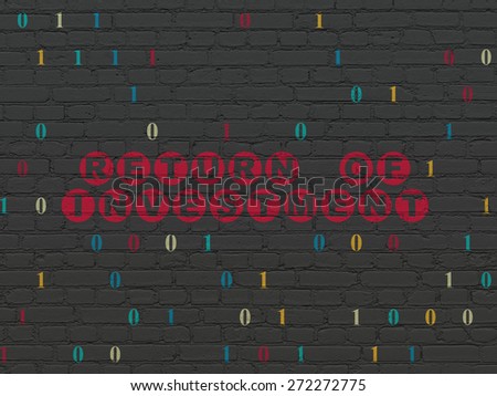 Business concept: Painted red text Return of Investment on Black Brick wall background with Binary Code, 3d render