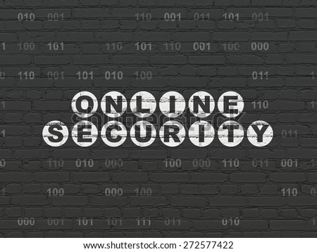 Privacy concept: Painted white text Online Security on Black Brick wall background with Binary Code, 3d render