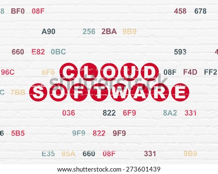 Cloud networking concept: Painted red text Cloud Software on White Brick wall background with Hexadecimal Code, 3d render