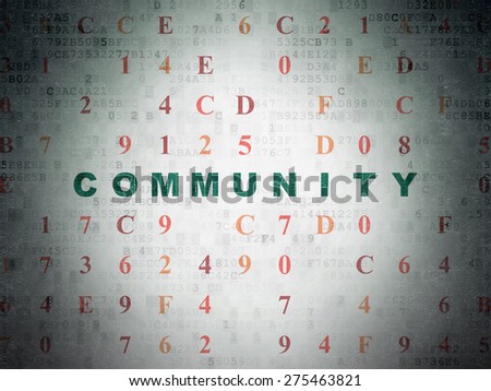Social network concept: Painted green text Community on Digital Paper background with Hexadecimal Code, 3d render