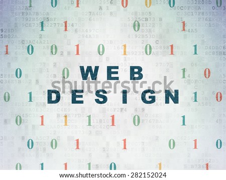 Web development concept: Painted blue text Web Design on Digital Paper background with Binary Code, 3d render