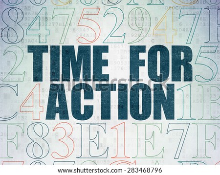Time concept: Painted blue text Time for Action on Digital Paper background with Hexadecimal Code, 3d render