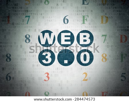 Web design concept: Painted blue text Web 3.0 on Digital Paper background with Hexadecimal Code, 3d render