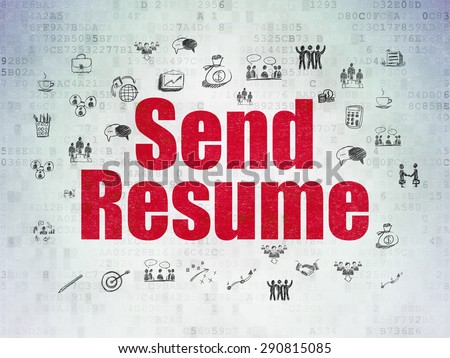 Finance concept: Painted red text Send Resume on Digital Paper background with  Hand Drawn Business Icons, 3d render