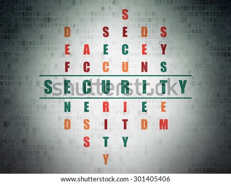 Security concept: Painted green word Security in solving Crossword Puzzle on Digital Paper background, 3d render