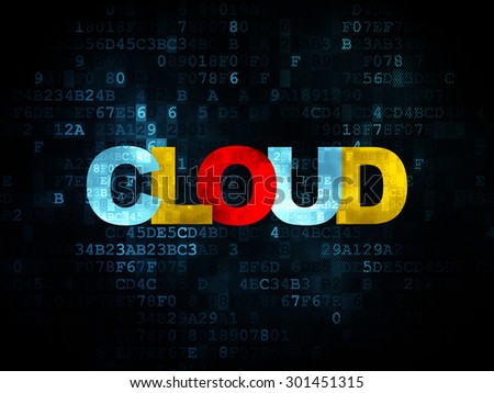 Cloud computing concept: Pixelated multicolor text Cloud on Digital background, 3d render