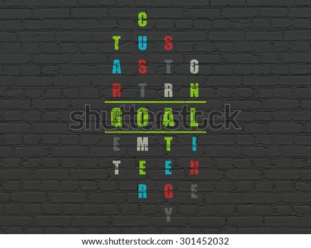 Marketing concept: Painted green word Goal in solving Crossword Puzzle, 3d render