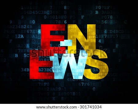 News concept: Pixelated multicolor text E-news on Digital background, 3d render