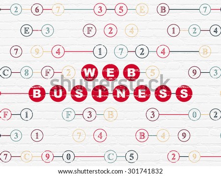 Web design concept: Painted red text Web Business on White Brick wall background with Hexadecimal Code, 3d render