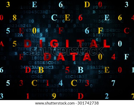 Data concept: Pixelated red text Digital Data on Digital wall background with Hexadecimal Code, 3d render