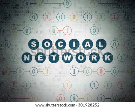 Social media concept: Painted blue text Social Network on Digital Paper background with Binary Code, 3d render