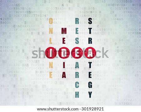 Advertising concept: Painted red word Idea in solving Crossword Puzzle on Digital Paper background, 3d render