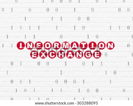Data concept: Painted red text Information Exchange on White Brick wall background with Binary Code, 3d render