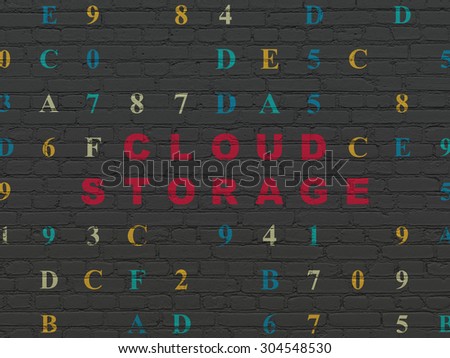 Cloud networking concept: Painted red text Cloud Storage on Black Brick wall background with Hexadecimal Code, 3d render