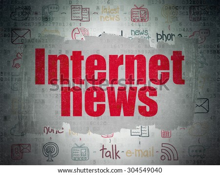 News concept: Painted red text Internet News on Digital Paper background with  Scheme Of Hand Drawn News Icons, 3d render