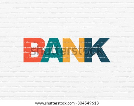 Banking concept: Painted multicolor text Bank on White Brick wall background, 3d render