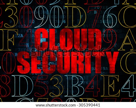 Cloud computing concept: Pixelated red text Cloud Security on Digital wall background with Hexadecimal Code, 3d render