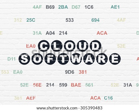 Cloud networking concept: Painted black text Cloud Software on White Brick wall background with Hexadecimal Code, 3d render