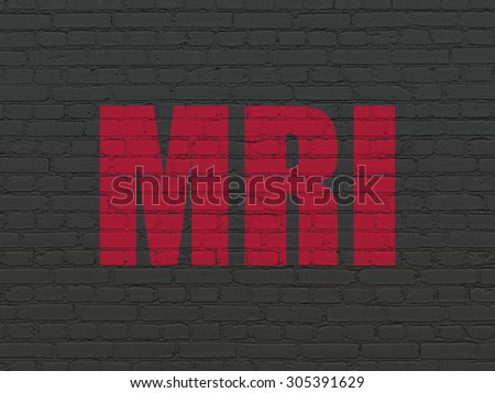 Medicine concept: Painted red text MRI on Black Brick wall background, 3d render