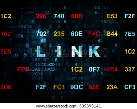 Web development concept: Pixelated blue text Link on Digital wall background with Hexadecimal Code, 3d render