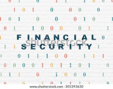 Privacy concept: Painted blue text Financial Security on White Brick wall background with Binary Code, 3d render
