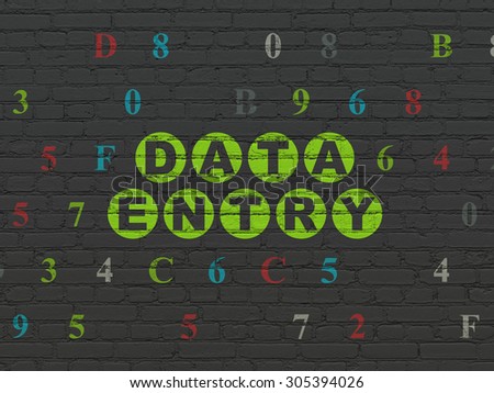 Data concept: Painted green text Data Entry on Black Brick wall background with Hexadecimal Code, 3d render
