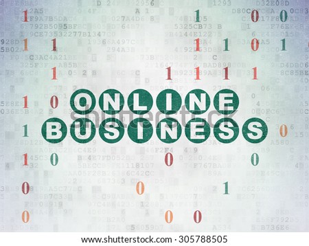 Business concept: Painted green text Online Business on Digital Paper background with Binary Code, 3d render