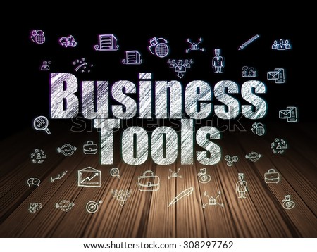 Business concept: Business Tools in grunge dark room