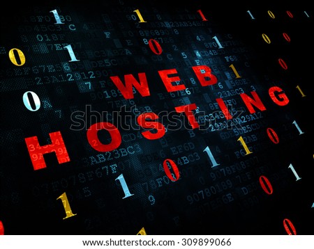Web design concept: Pixelated red text Web Hosting on Digital wall background with Binary Code