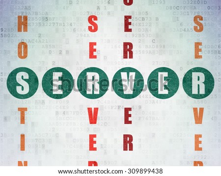 Web development concept: Painted green word Server in solving Crossword Puzzle on Digital Paper background