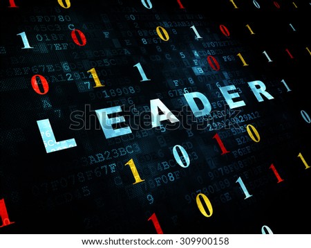 Business concept: Pixelated blue text Leader on Digital wall background with Binary Code