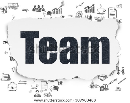 Business concept: Painted black text Team on Torn Paper background with Scheme Of Hand Drawn Business Icons