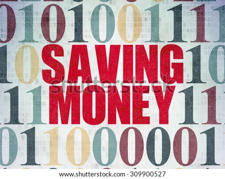 Business concept: Painted red text Saving Money on Digital Paper background with Binary Code