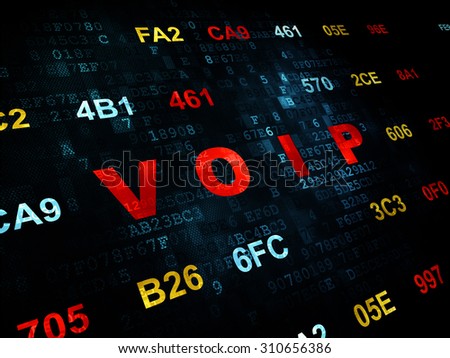 Web design concept: Pixelated red text VOIP on Digital wall background with Hexadecimal Code