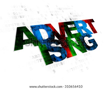 Advertising concept: Pixelated multicolor text Advertising on Digital background